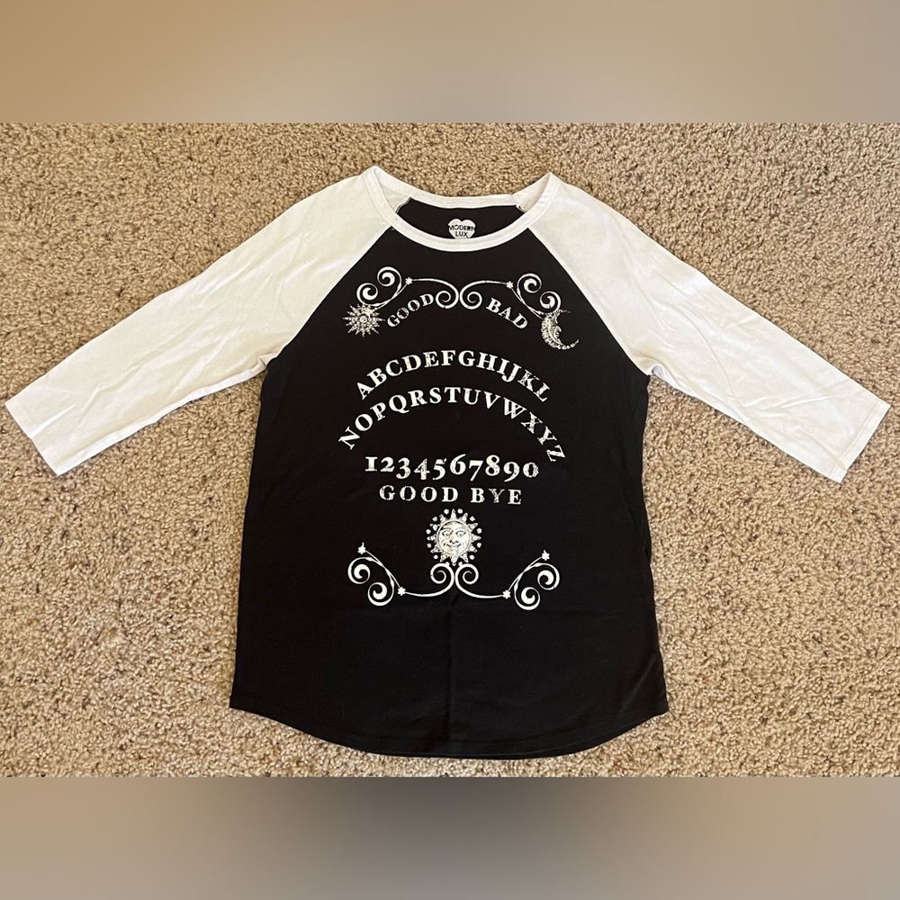 Modern Lux Ouija Board Juniors' Raglan Tee Size Large (Brand New Never Worn)